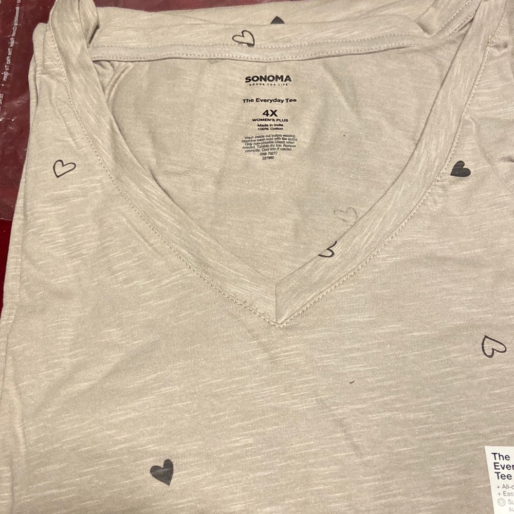 Sonoma The EveryDay Tee, long sleeve, grey with hearts, 4x, cotton